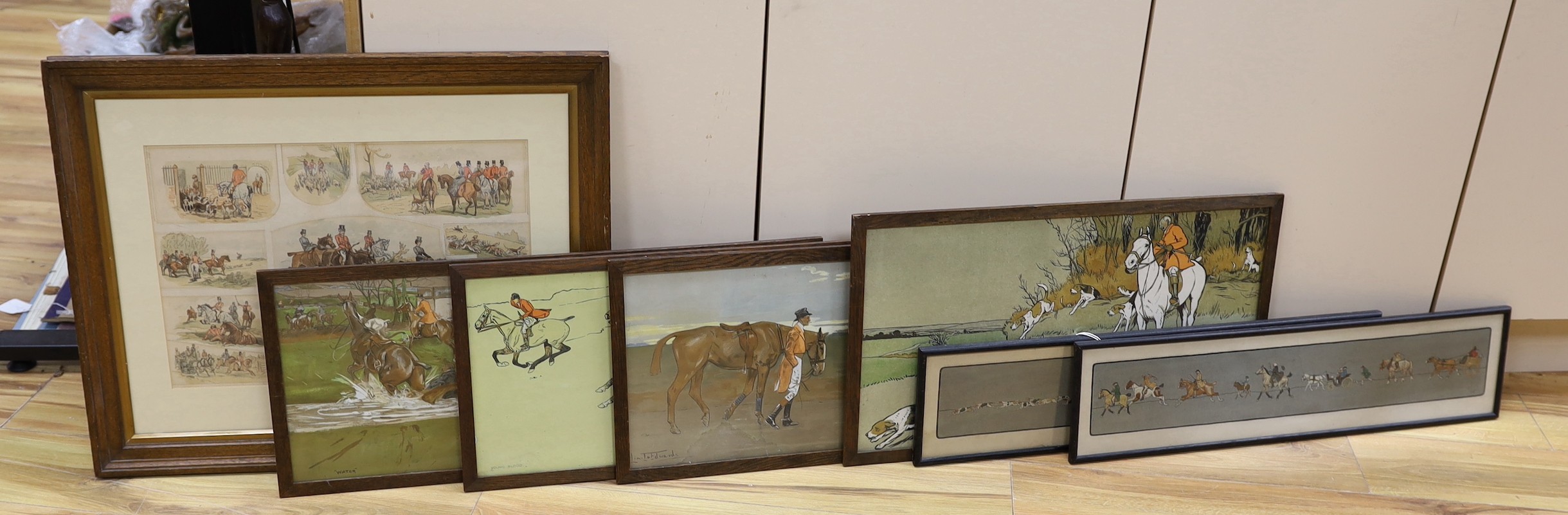 Cecil Aldin and Lionel Edwards, seven assorted colour prints, Hunting and coaching scenes, largest 27 x 69cm